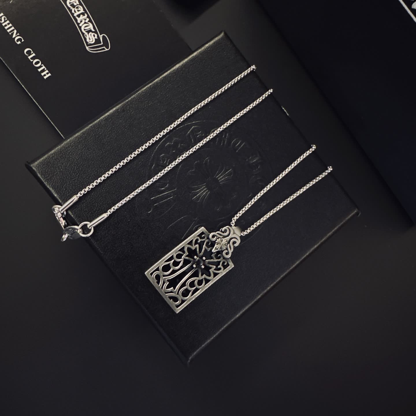Chrome Hearts Silver Filigree Rectangle Pendant Necklace